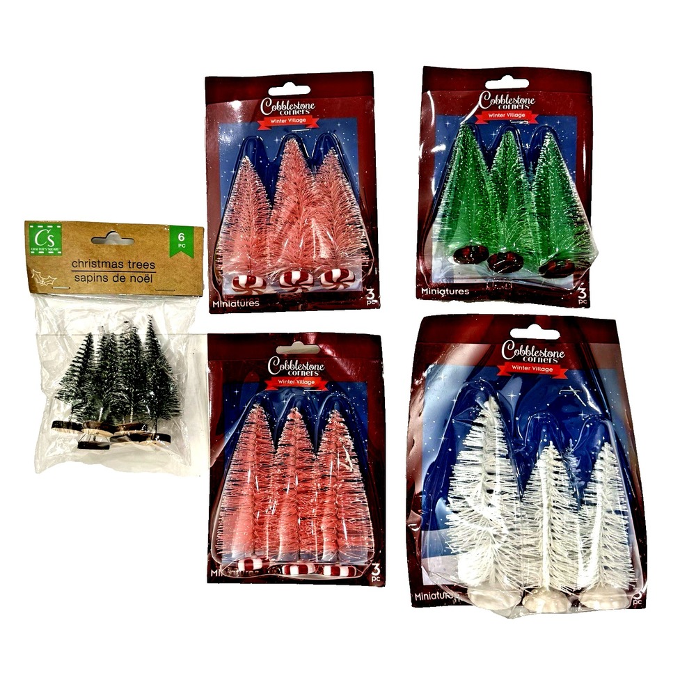 Lot Miniature Christmas Tree Dollhouse Holiday Village Decor Pink Bottle Brush
